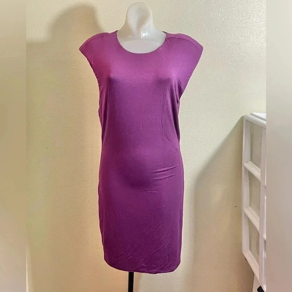 Socialite Womens Size M Padded Shoulder Dress Purple Tie Back Stretch